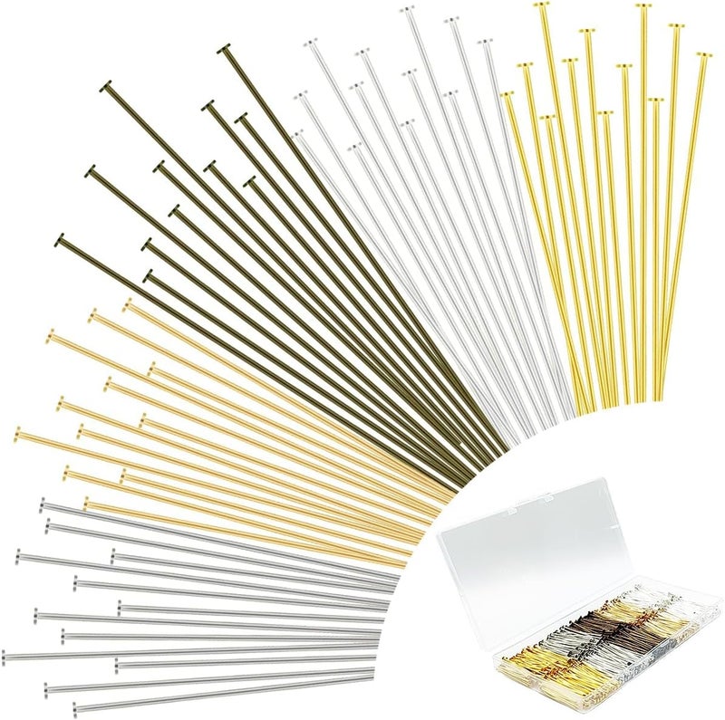 Bulrash 800 Pieces 30mm Flat Head Pins for DIY Jewelry Craft Making 1.18 Inch Metal End Straight Pins for Bracelet Necklace Earring Pendant Supplies(Flat Head Pins-Multicolor) - Image 1